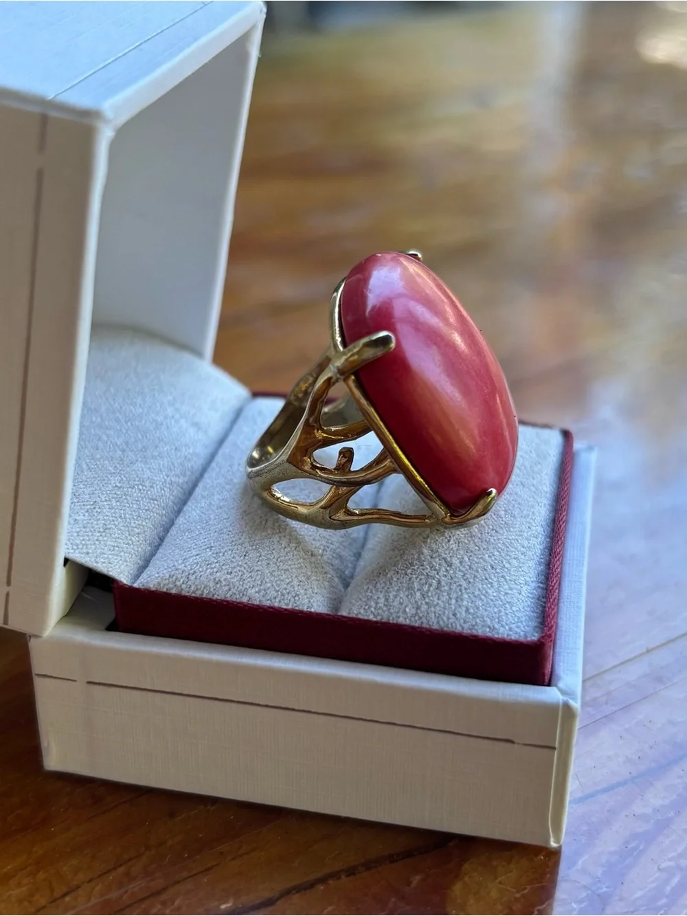 Chloe + Isabel Gold Ring with Coral Pink Stone